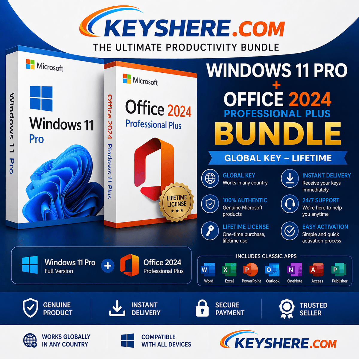 Office 2024 + Windows 11 Pro Bundle | Lifetime License + Instant Delivery