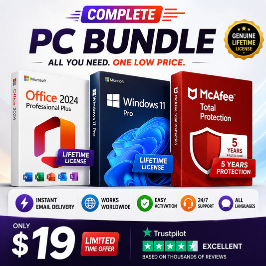 Office 2024 & Windows 11 Pro Lifetime + McAfee Total Protection Bundle